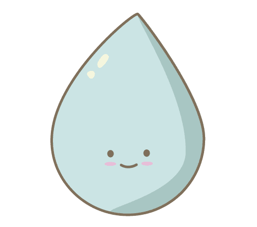 A happy water-drop character taking a sip of water