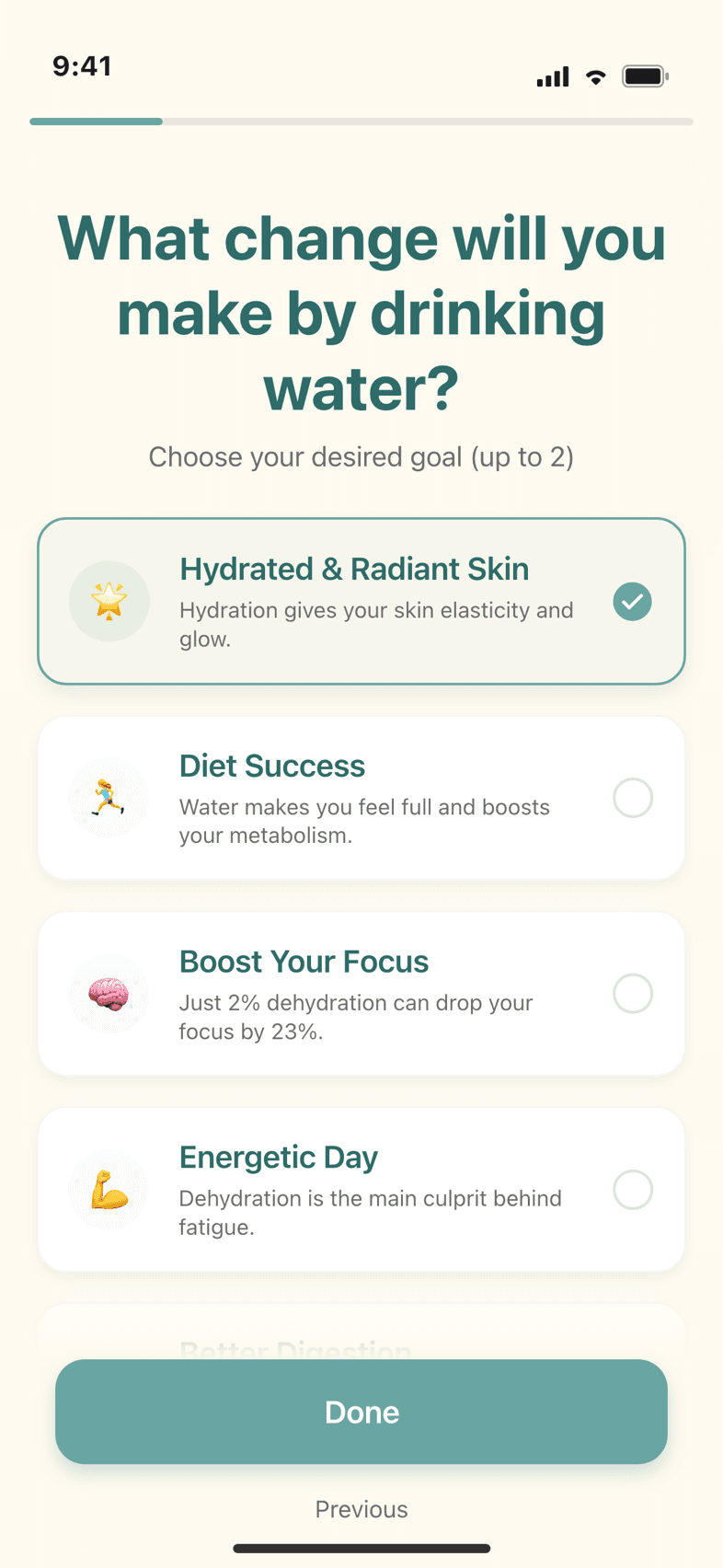 Goal-setting screen showing a daily target as a sensible range