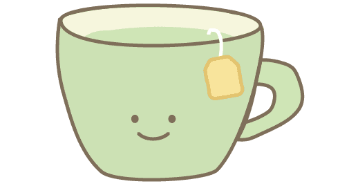 湯気の立つ温かいお茶のカップキャラクター